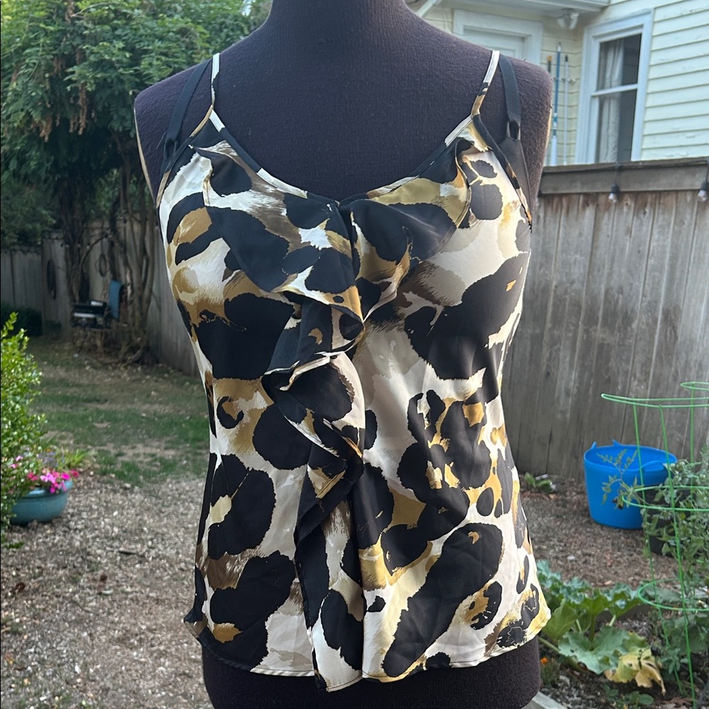 CAbi Black and Gold Leopard Print Camisole